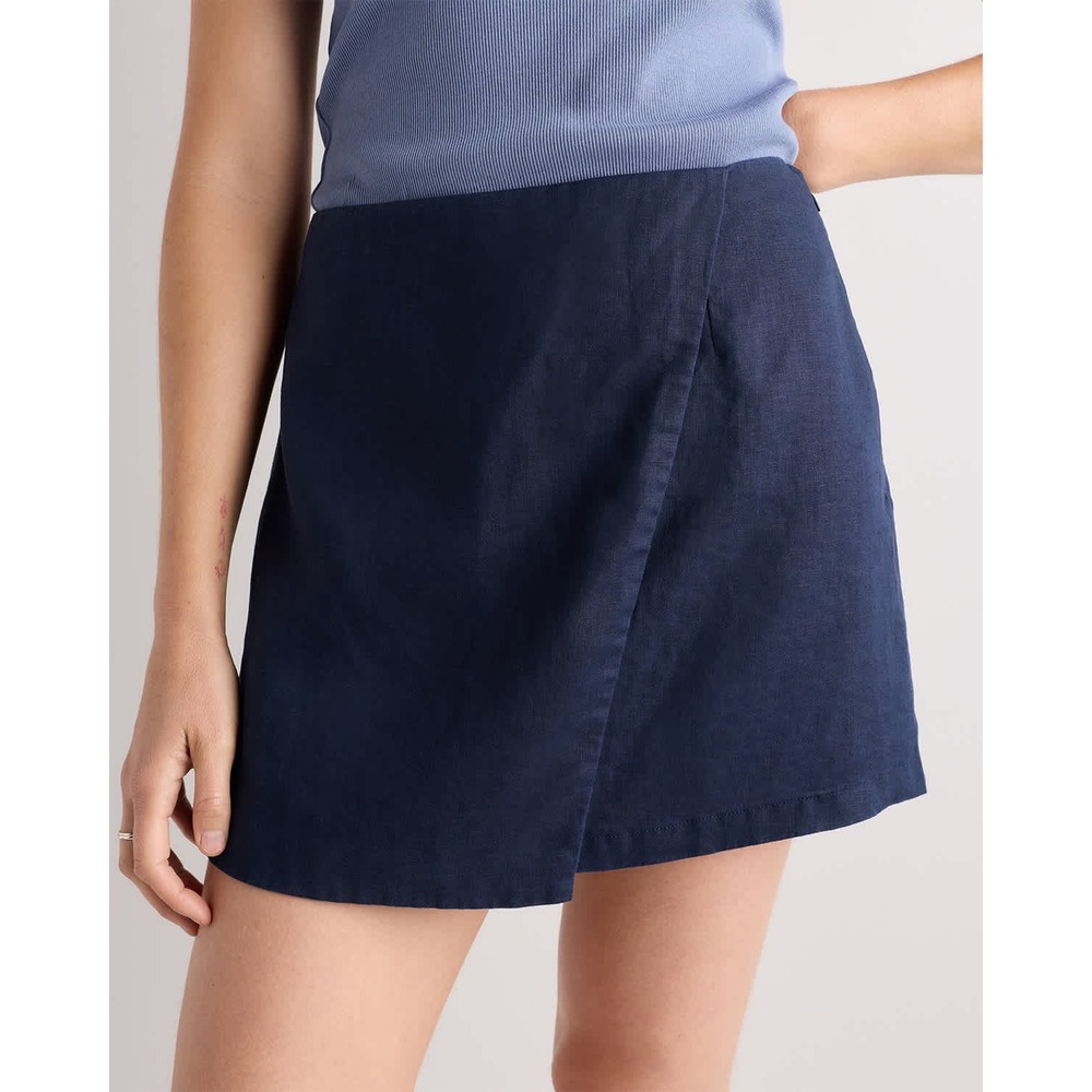 Quince Navy Blue 100% European Linen Wrap Front Skort Size 10 LNWT